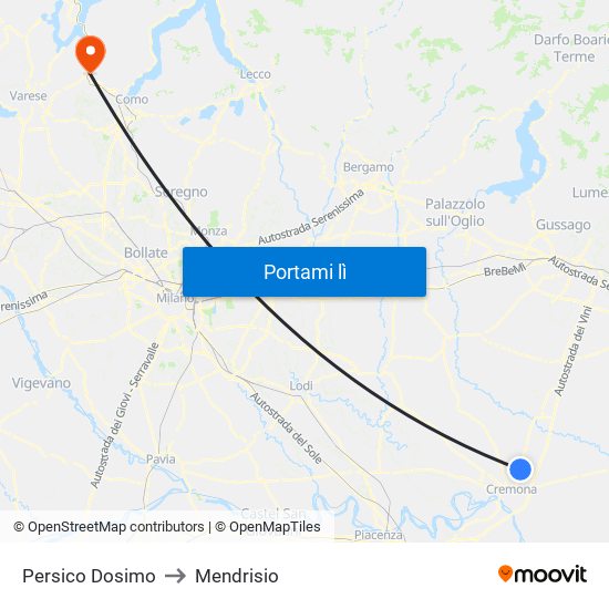 Persico Dosimo to Mendrisio map