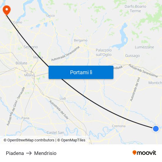 Piadena to Mendrisio map