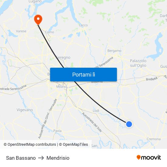 San Bassano to Mendrisio map