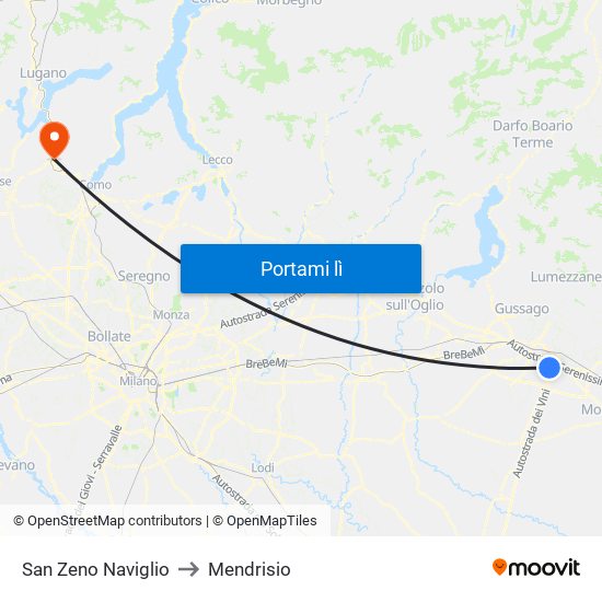 San Zeno Naviglio to Mendrisio map