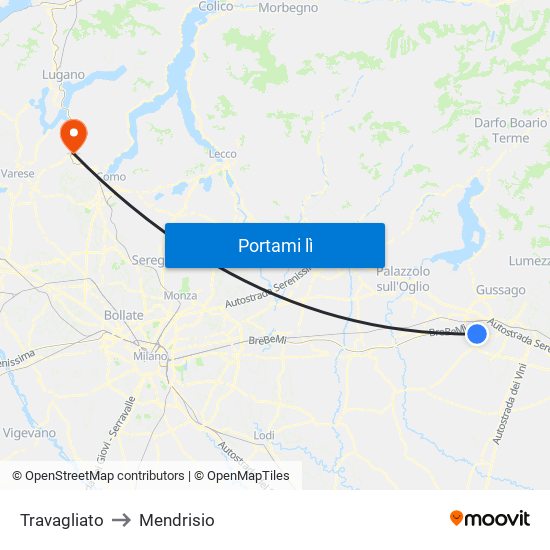 Travagliato to Mendrisio map