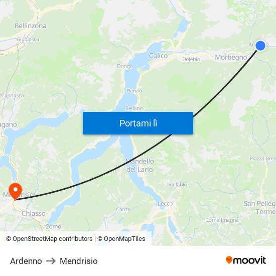 Ardenno to Mendrisio map