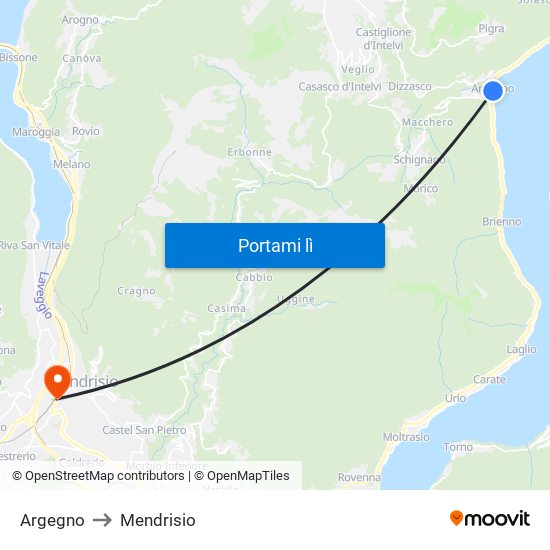 Argegno to Mendrisio map