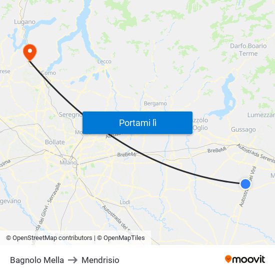 Bagnolo Mella to Mendrisio map