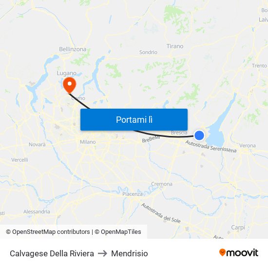 Calvagese Della Riviera to Mendrisio map
