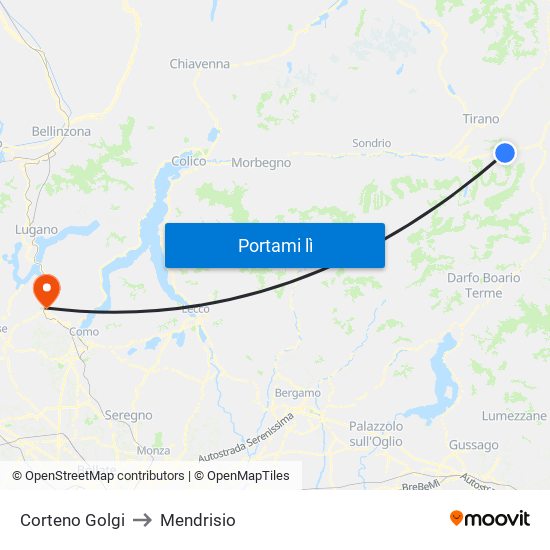 Corteno Golgi to Mendrisio map