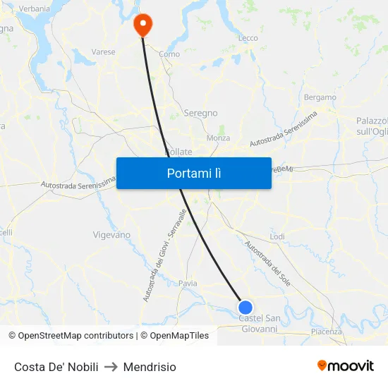 Costa De' Nobili to Mendrisio map