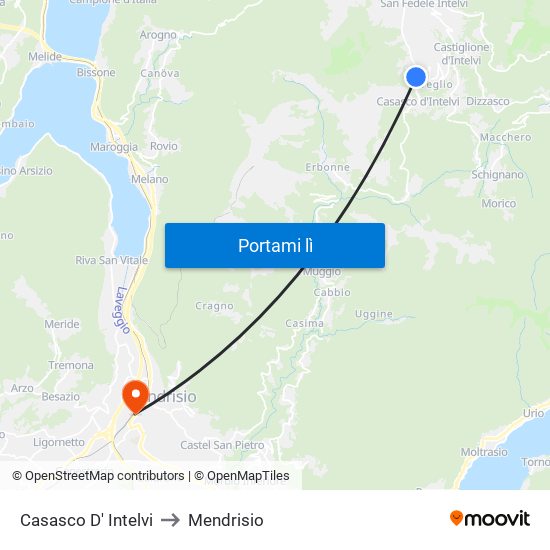 Casasco D' Intelvi to Mendrisio map