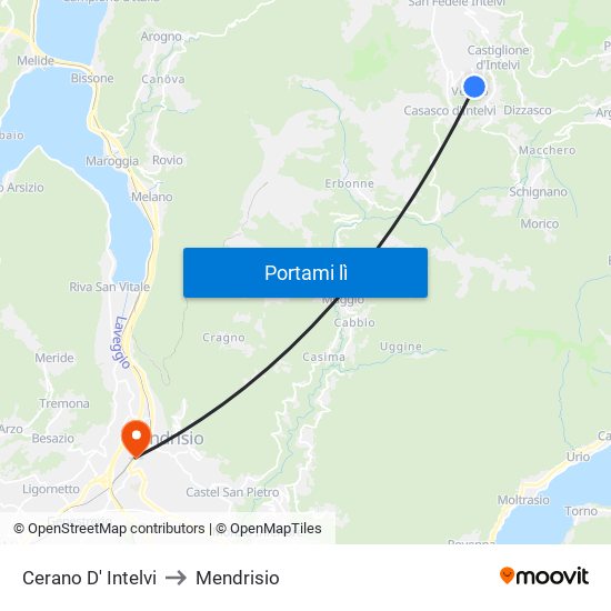 Cerano D' Intelvi to Mendrisio map