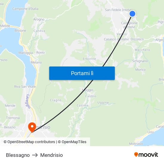 Blessagno to Mendrisio map