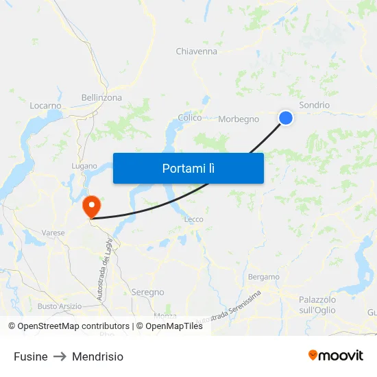 Fusine to Mendrisio map