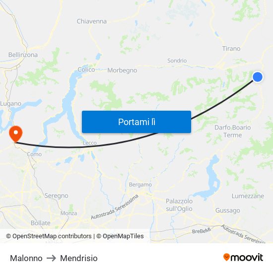 Malonno to Mendrisio map