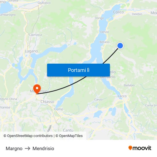 Margno to Mendrisio map