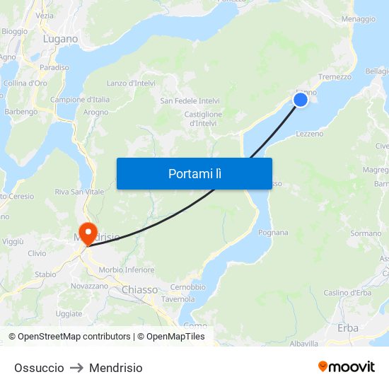 Ossuccio to Mendrisio map