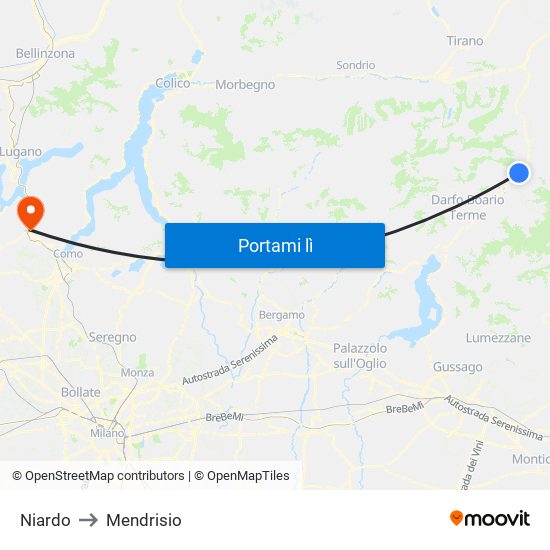 Niardo to Mendrisio map