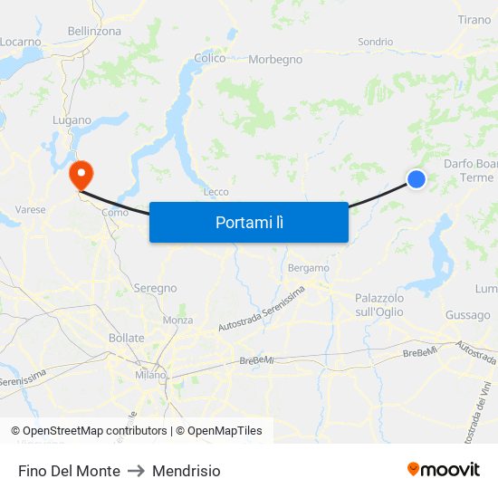 Fino Del Monte to Mendrisio map