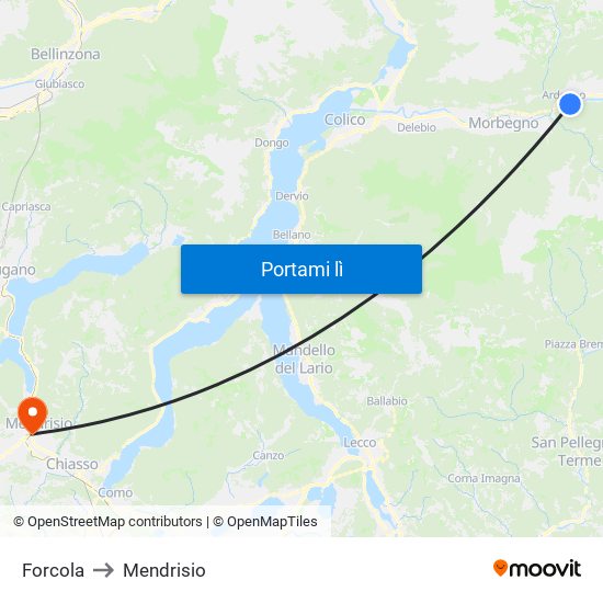 Forcola to Mendrisio map