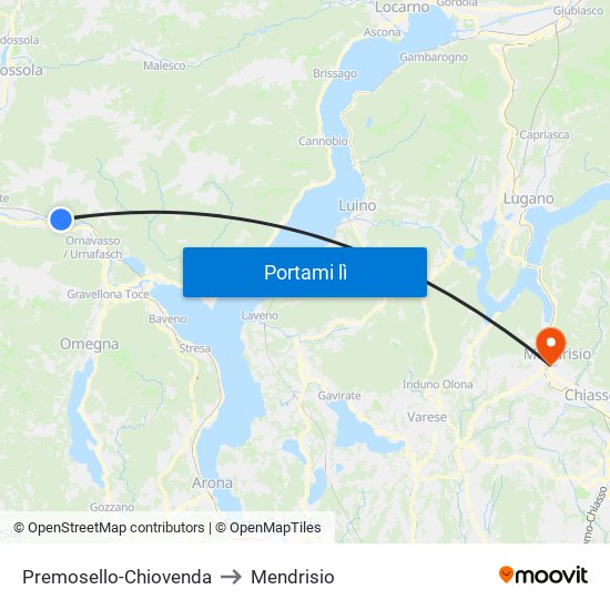 Premosello-Chiovenda to Mendrisio map