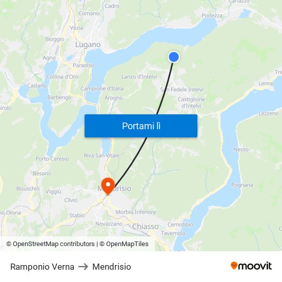 Ramponio Verna to Mendrisio map