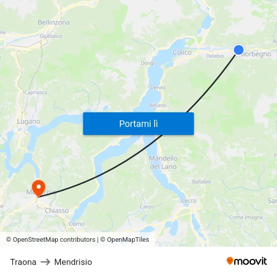Traona to Mendrisio map