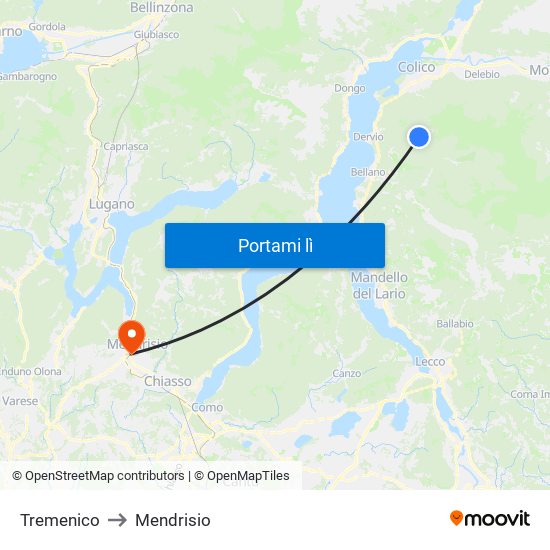 Tremenico to Mendrisio map