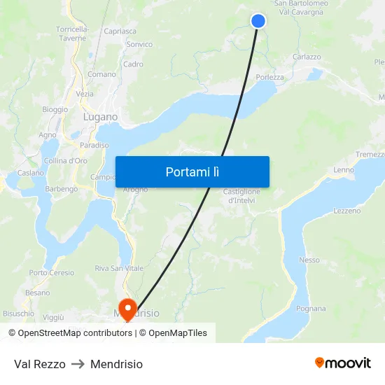 Val Rezzo to Mendrisio map