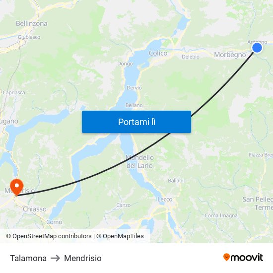 Talamona to Mendrisio map