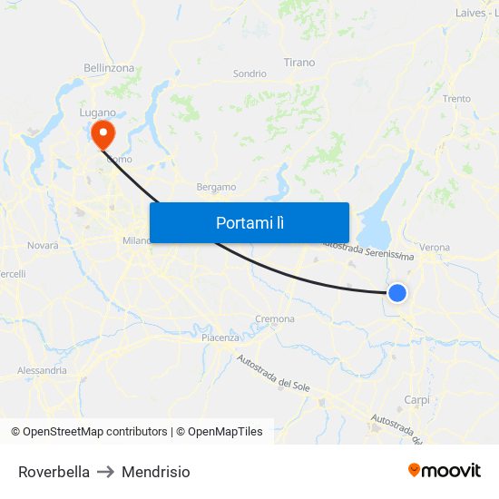 Roverbella to Mendrisio map