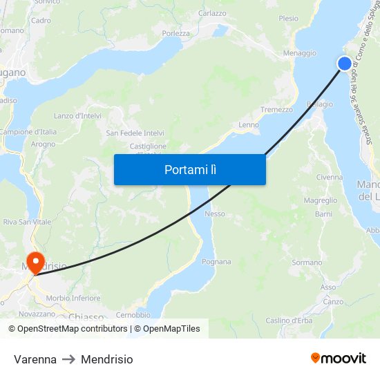 Varenna to Mendrisio map