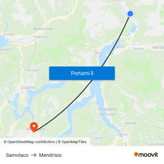 Samolaco to Mendrisio map