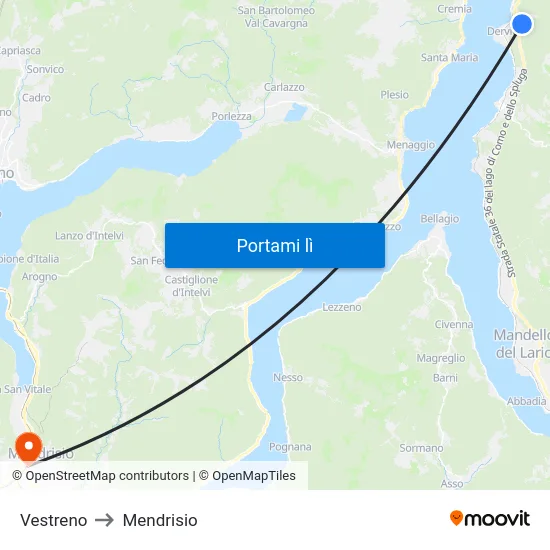Vestreno to Mendrisio map