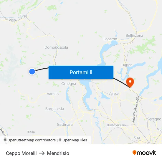 Ceppo Morelli to Mendrisio map
