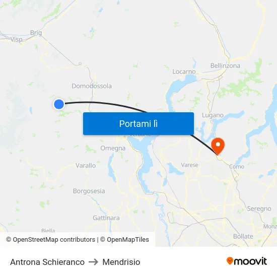 Antrona Schieranco to Mendrisio map