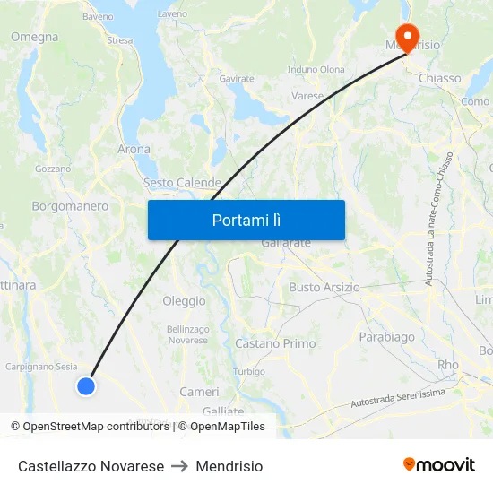 Castellazzo Novarese to Mendrisio map