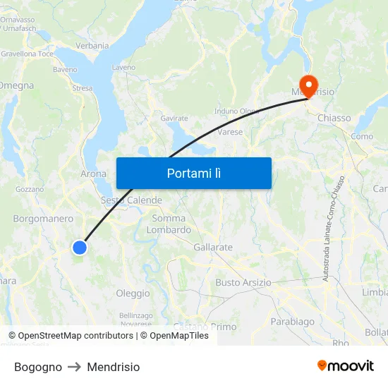 Bogogno to Mendrisio map