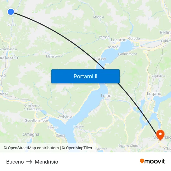Baceno to Mendrisio map