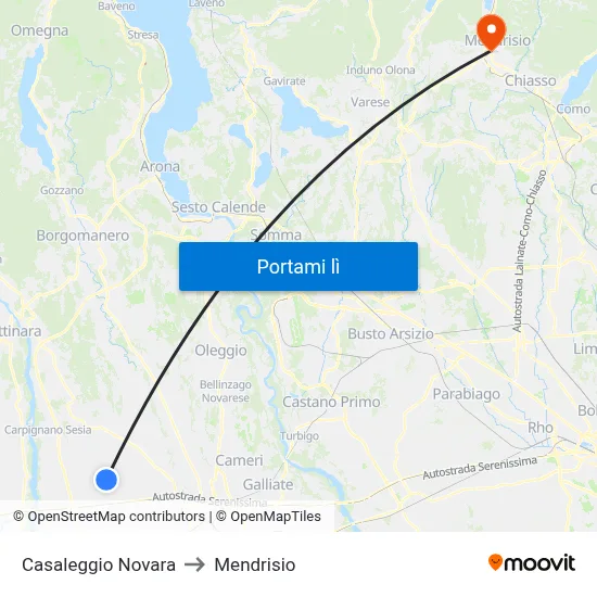 Casaleggio Novara to Mendrisio map