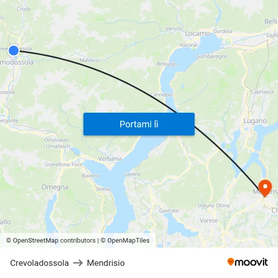 Crevoladossola to Mendrisio map