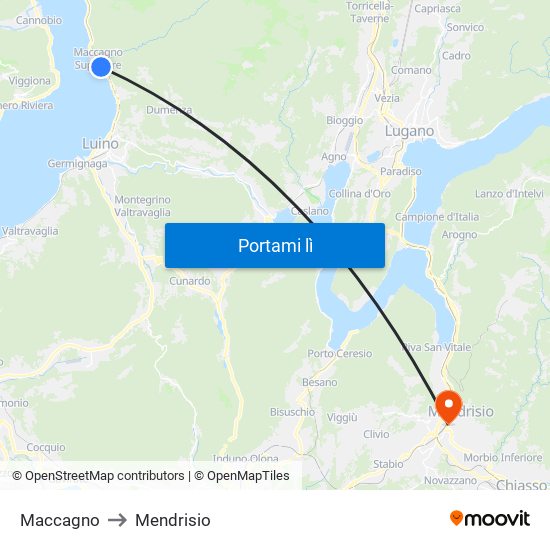 Maccagno to Mendrisio map