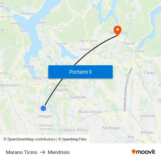 Marano Ticino to Mendrisio map