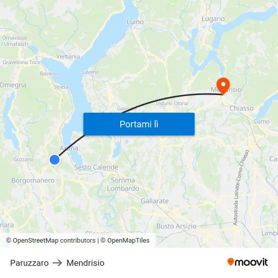Paruzzaro to Mendrisio map