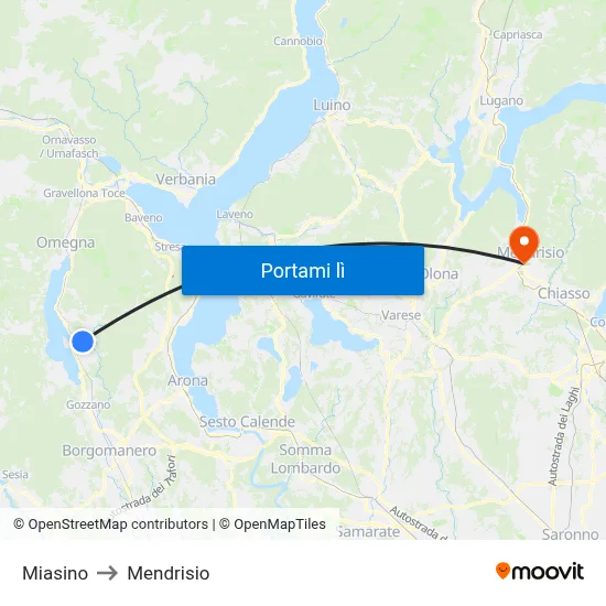 Miasino to Mendrisio map
