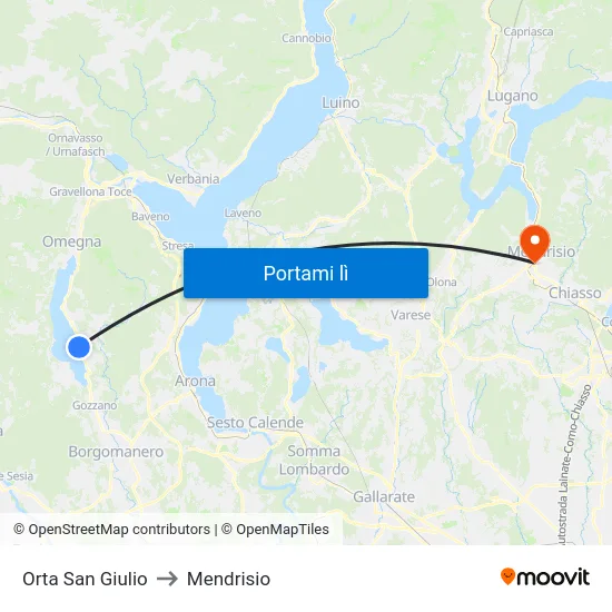 Orta San Giulio to Mendrisio map