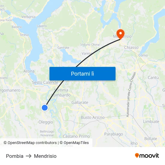 Pombia to Mendrisio map