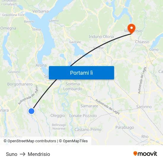 Suno to Mendrisio map