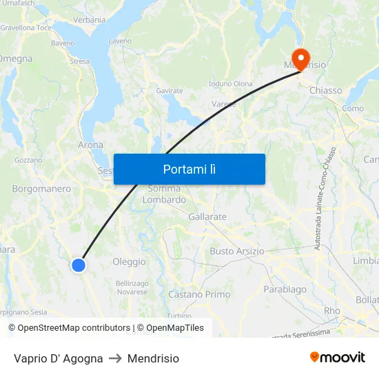 Vaprio D' Agogna to Mendrisio map
