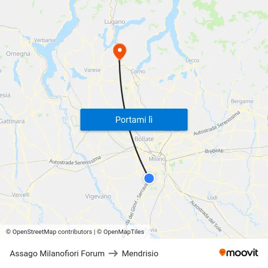 Assago Milanofiori Forum to Mendrisio map