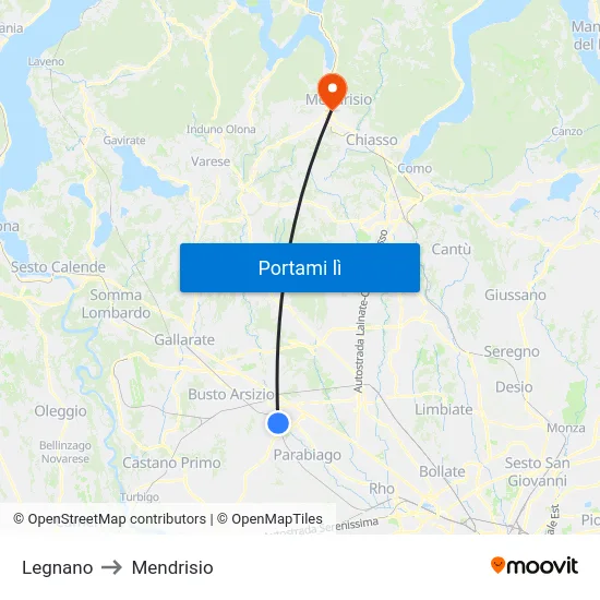 Legnano to Mendrisio map