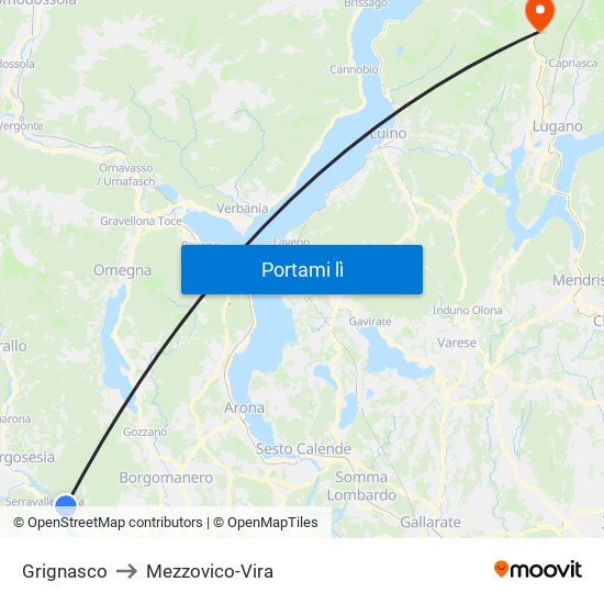 Grignasco to Mezzovico-Vira map