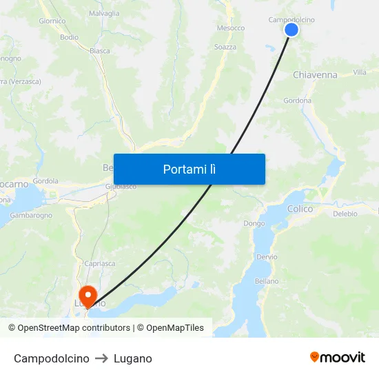 Campodolcino to Lugano map